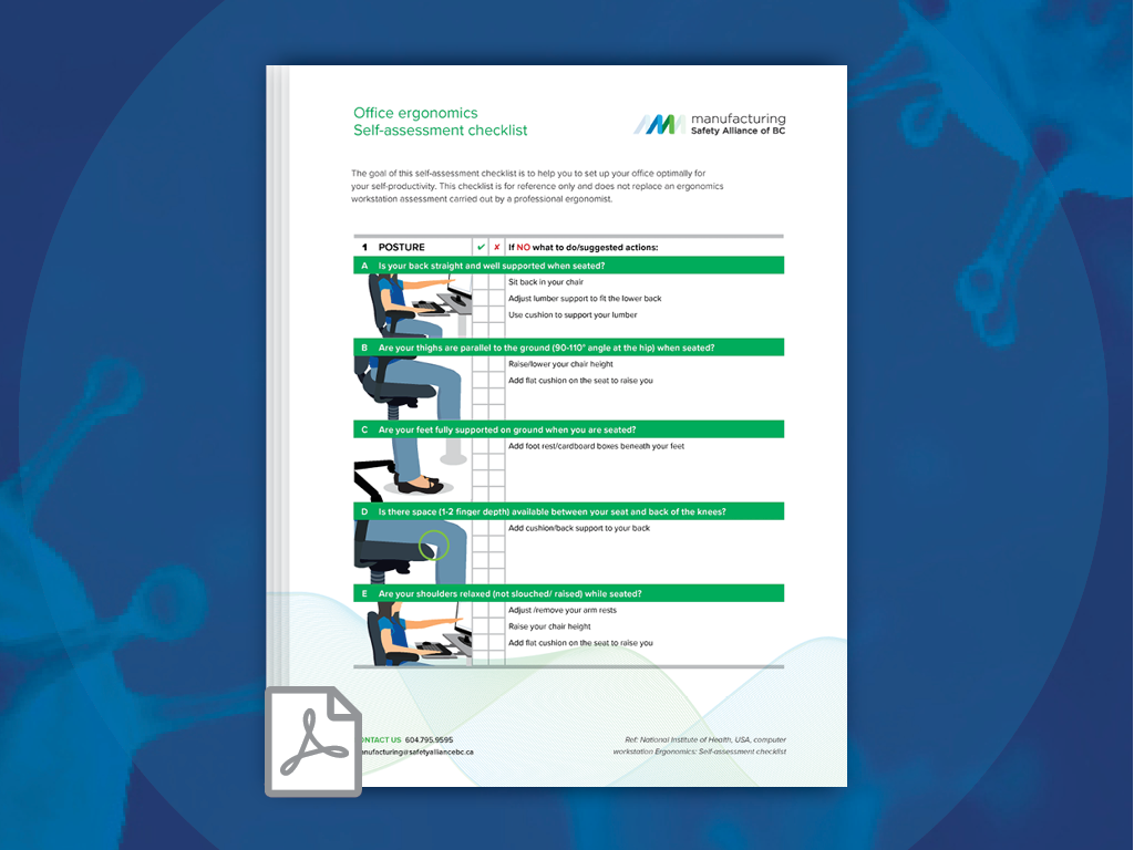 Office ergonomics Self-assessment checklist – Manufacturing Safety Alliance  of BC